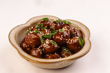 Mongolian Glazed Meatballs with Mongolian Sauce.