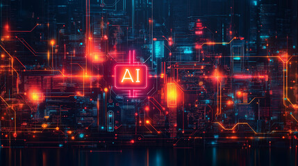 Fototapeta premium AI Circuitry Glow in the Tech Matrix