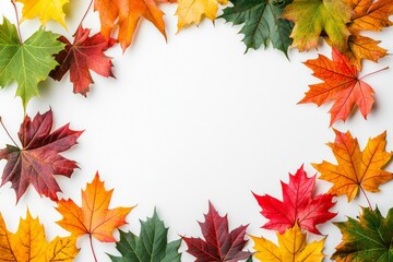 Fototapeta premium Autumn Maple Leaves Flat Lay White Background created with Generative AI