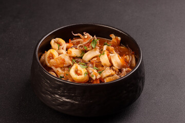 Calamari Fra Diavolo is Italian Dish, Squid Ring With Spicy Tomato Sauce.