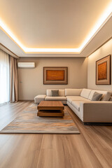 Modern minimalist living room interior with futuristic led lighting
