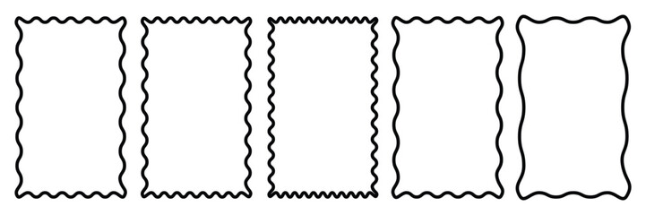 Set of rectangle wavy frames collection. Rectangular shapes with wiggly borders symbol. Vector Illustration.