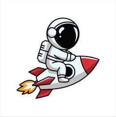 Cartoon Astronaut Riding a Rocket