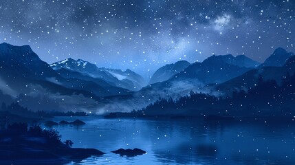 Night Sky with Mountains and Lake