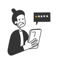 doodle customer giving bad rating 1 star in hand drawn style