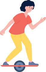 Woman ride hoverboard. Urban personal balancing transport