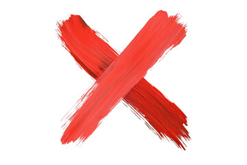A red painted X mark on a white transparent background.