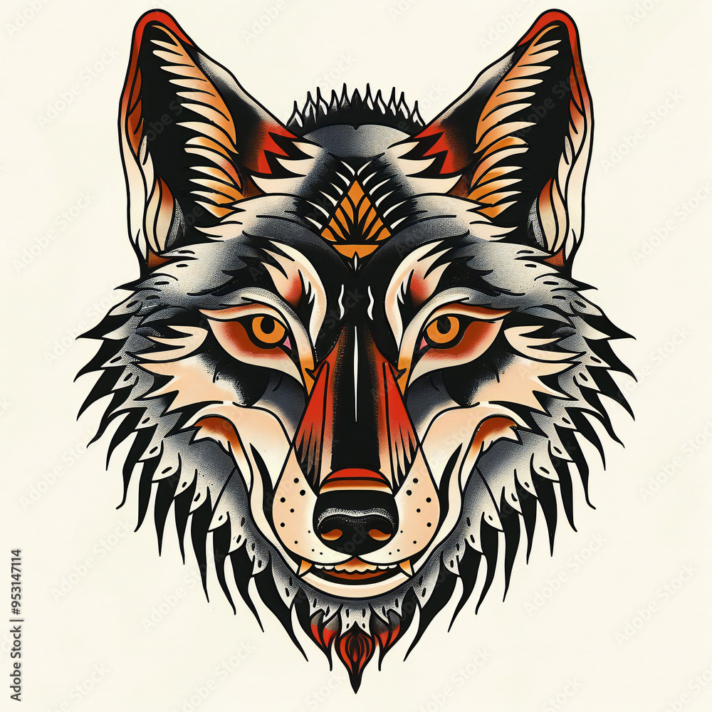 Wall mural wolf very simple traditional tattoo flash styles illustration