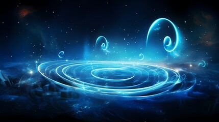 Fototapeta premium Radiant blue energy particles create mesmerizing rings centered in a futuristic digital design.