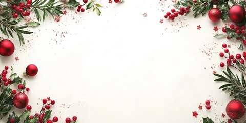 christmas background with white christmas. A luxurious christmas background with mistletoe and baubles around the edges with glitter scattered across the page.luxury christmas.