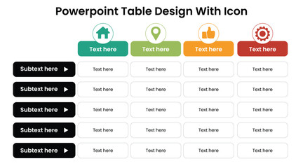 PowerPoint Table design with icon, Creative table layout, PowerPoint table, process table for presentations, Presentation Table design