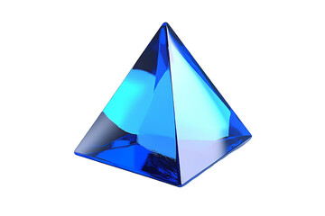 A 3D rendering of a blue pyramid with a glossy finish.
