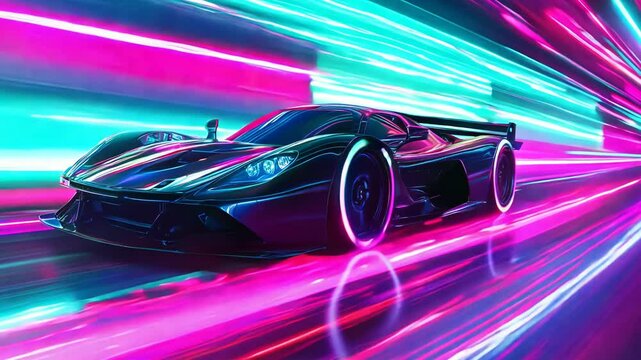 Futuristic Hypercar Speeding Through Neon Lights