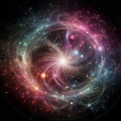 Fototapeta premium a black background with light pink, purple, blue and green lights Generative AI 