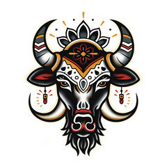 Obraz premium Yak head very simple traditional tattoo flash styles illustration