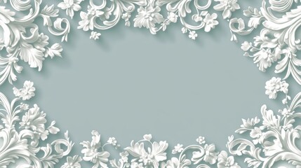A classic North American wallpaper featuring a soft, powdery blue background with intricate white damask patterns along the edges. The damask design frames a large blank space in the center, ideal