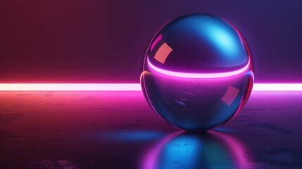 3d single colorful ball glow with neon color but isolated on dark background, add copy space for text, 