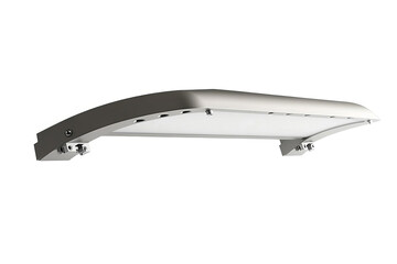 Modern white LED street lamp with a curved design.