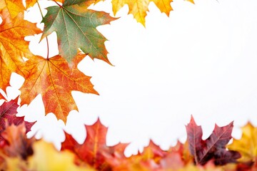 Fototapeta premium Autumn Maple Leaves Flat Lay White Background created with Generative AI