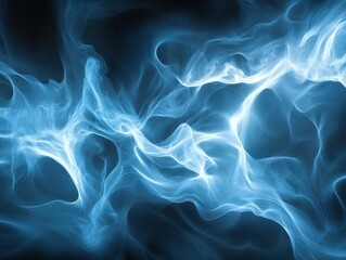 Obraz premium Abstract blue smoke swirls on a dark background, creating a mystical and ethereal atmosphere. Perfect background for projects needing a dreamy effect.