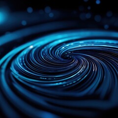 Abstract blue swirling vortex in dark background, representing cosmic or futuristic design. Background image for technology or science themes.
