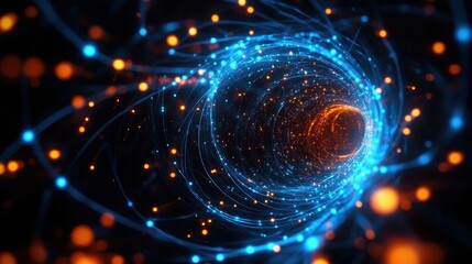 Fototapeta premium Abstract digital rendering of a glowing blue and orange vortex, evoking concepts of technology, energy, and futuristic design.