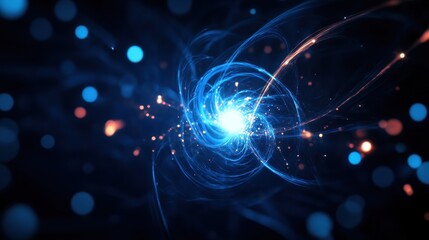 Obraz premium Abstract visualization of a glowing blue energy field or nebula with dynamic swirls and particles against a dark background.