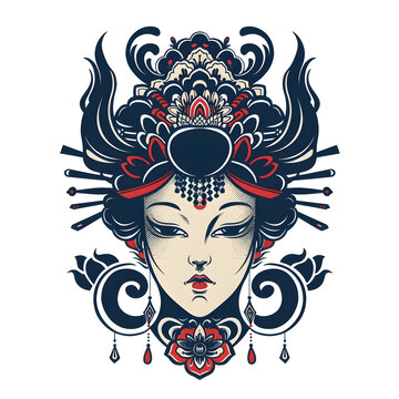 Yuki onna head very simple traditional tattoo flash styles illustration