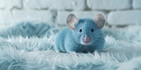 Ornate blue Dumbo rat against a white backdrop