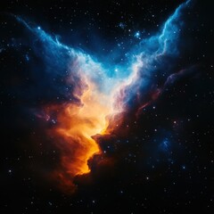 Fototapeta premium Stunning cosmic nebula with vibrant blue and orange hues creating an awe-inspiring celestial landscape in the deep space of the universe.