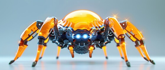 Fototapeta premium Robot Spider Character Design, a whimsical 3D cartoon representation of a mechanical spider with vibrant colors and playful features, perfect for animation and storytelling.