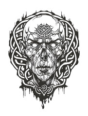 Obraz premium Zombie head very simple traditional tattoo flash styles illustration