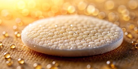 A macro shot of a cotton pad with a few oil droplets glistening on its surface, captured in sharp focus against a blurred, skin-toned background to highlight the product's oil-absorbing properties.