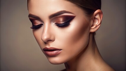 A minimalist, monochromatic eyeshadow look featuring a single, rich shade, applied to a model's eyelids in a sleek