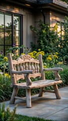 Obraz premium Modern Wooden Garden Bench Creative Outdoor Seating Design