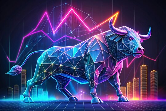 Toro en fondo de graficos y elementos relacionados con el sector financiero