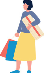 Sale shopping person. Shopaholic woman color character