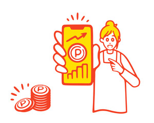 スマホでポイントを貯める女性