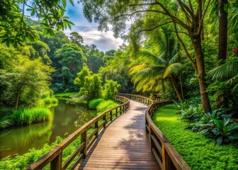 Fototapeta premium A Scenic Nature Reserve Trail Surrounded By Lush Greenery, Inviting Visitors To Explore The Wonders Of The Natural World While Enjoying A Leisurely Walk Amidst The Tranquility.