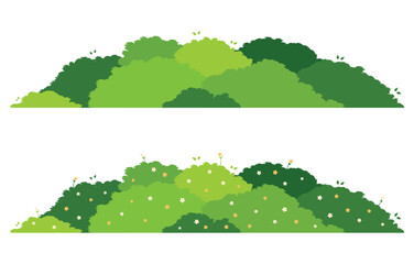 Set of grass bush isolated on white background. Green bush blossom. Green grass collection. Flat vector illustration.