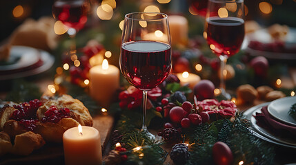 Festlicher Tisch mit Weinglas und Deko, made by AI