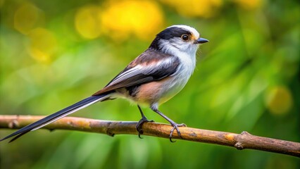 Fototapeta premium A Small, Long-Tailed Bird With A Distinctive Black And White Plumage, Perched On A Branch And Looking Alertly At The Camera.