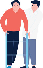 Injury rehabilitation assistance. Medical worker help man