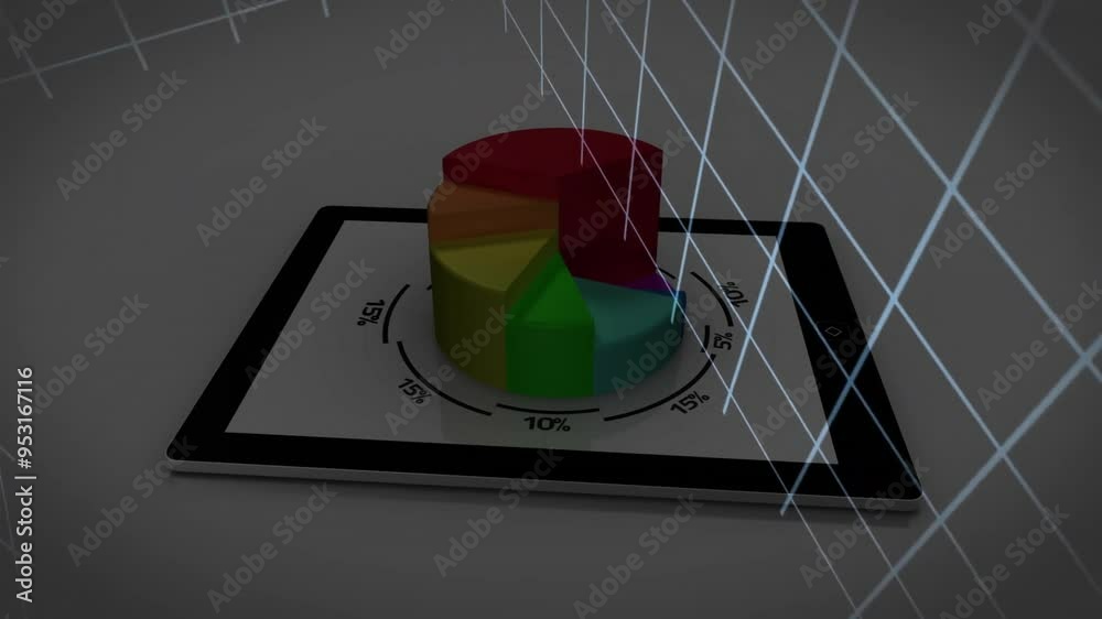 Poster displaying 3d bar chart animation on tablet for data visualization