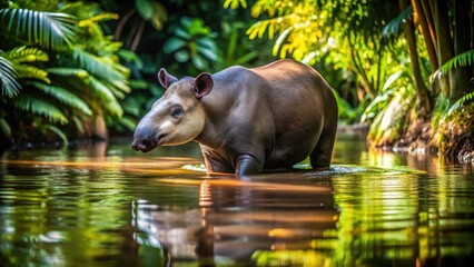 Solitary Brazilian Tapir Wades