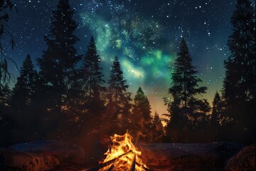 Campfire Scene With Peachyorange Flames For Outdoor Camping