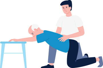 Old man trauma recovery with clinic therapist doctor