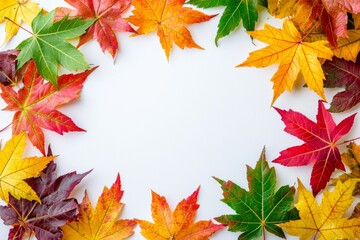 Fototapeta premium Autumn Maple Leaves Flat Lay White Background created with Generative AI