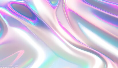 Naklejka premium Holographic background seamless trendy iridescent light foil texture. Soft holographic pastel unicorn marble background pattern. Modern pearlescent blurry abstract swirl illustration. 
