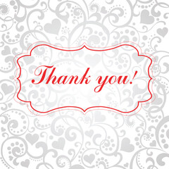 Thank you calligraphy text on a silver  background. Thank you sign. Greeting card with decoration. Vector Illustration 